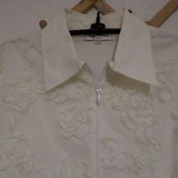 Anne Fontaine Cotton Mesh Ruffle Zip Up Shirt Sz L - Picture 2 of 5